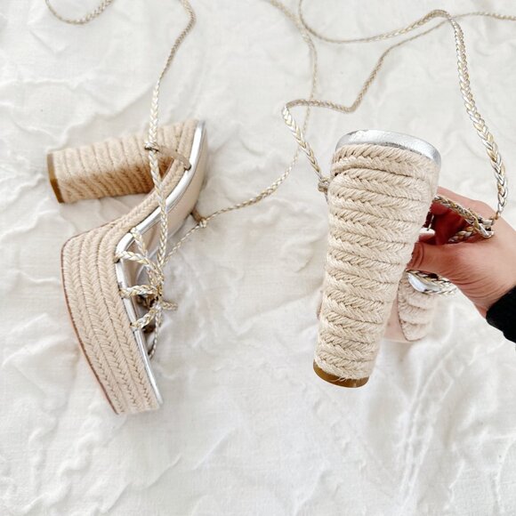 PAIGE Braided Metallic Ankle-Strap Platform Espadrilles Size 9 New - Picture 10 of 10